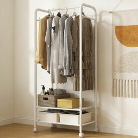 UNHOハンガーラック2段洋服ラック耐荷重40kg頑丈キャスター付き棚付き幅60x奥行37x高さ150cm白洋服ラック大容量服収納コート掛け頑丈洋服収納スリム