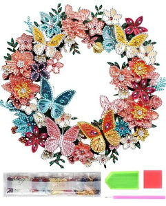 SensaBlissダイヤモンドアートダイアモンドビーズ絵画キット5Dモザイクアートダイヤモンド塗装DIY手作り絵画手芸キットかわいい芸術品装飾家の壁の装飾全面貼り付けタイプ30x30cm(花+蝶)