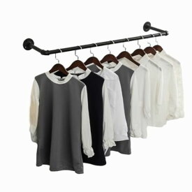 BAOYOUNIハンガーパイプ壁付けハンガーラックアイアン洋服ラックキッチン浴室ハンガーバー多目的吊り下げロッド天井浴室テラスブ耐荷重30kgブラック(取り付け寸法92.5cm)