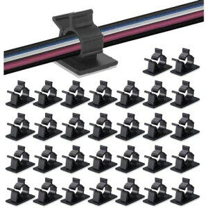 MAVEEKケーブルクリップ4階段調節可能Sサイズコードクリップケーブルホルダーコードフックケーブル収納コード管理結束固定ベース粘着シート付ケーブル固定具ブラック30個入り