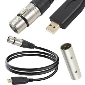 Xiatiaosann XLR USBマイクケーブル、3ピンXLRメスアダプタUSBアダプタコンバータコード(2M/6.5FT)オーディオ用、カラオケシステム、録音、スタジオ、XLRオス-オスアダプタ付き