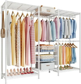 ワードローブハンガーラック大容量洋服ラック頑丈棚板高さ調節幅155x奥行40x高さ180cm(ホワイト180*155*40cm)