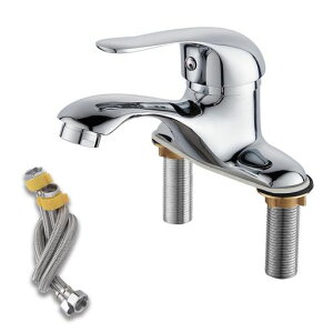 Maynosi洗面水栓洗面台蛇口2穴洗面用混合ツーホール式浴室水栓蛇口シングルレバー混合手洗いボウル用真鍮製立水栓金具取り付けホース付