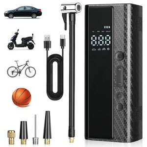 電動空気入れ車自転車バイク用USB充電式エアーコンプレッサー最大圧力150PSILEDライト/SOSモード搭載仏式・米式バルブ対応空気入れ電動ボール/浮き輪対応日本語説明書付き