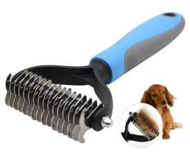 Ranviペットグルーミングツール-犬と猫用の2面アンダーコートレーキ-マットともつれの除去のための安全で効果的なデマットコーム-大型犬から小型犬用の脱落ブラシ(大きい)