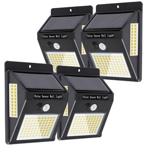 【暖白色120LED】Lookdolセンサーライトソーラーライト3面発光人感センサー自動点灯太陽光発電LEDライト防水防犯ライト両面テープ付き屋外/玄関/駐車場/庭先屋外ウォールライト4個入り