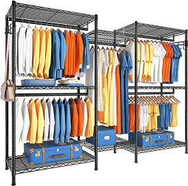 ワードローブハンガーラック大容量収納ラック洋服ラックコート掛け頑丈棚板高さ調節新生活ブラック幅187x奥行44x高さ194cm