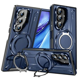 MPHSZJEO対応GalaxyZFold7用ケースリング付き衝撃吸収耐衝撃ストラップホール付きスタンド機能360°回転縦横両対応車載ホルダー落下防止人気おしゃれギャラクシーZフォールド75G携帯カバー・…