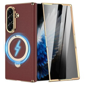 【360°回転マグネットスタンド搭載】GalaxyZFold7ケースMagSafe対応【ガラスフィルム付き】本革調米軍MIL規格準拠の耐衝撃設計ヒンジ/レンズ/画面を傷や衝撃から完全ガード黄ばみ防止加工滑…