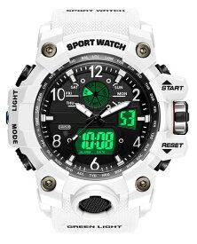 腕時計メンズデジタル時計スポーツストップウォッチ水対応ファションミリタリースタイルランニングウォッチデュアルタイム両地時間表示アラーム目ざまし時計夜光50メートル防水防塵…