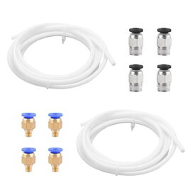 BTtimePTFEテフロンチューブ2M内径2mmx外径4mm+4本PC4-M6ワンタッチ継手と4本PC4-M10ストレート空気圧継手1.75mmフィラメント3Dプリンター用