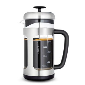 Easyworkzフレンチプレスステンレス鋼耐熱ガラスソフトグリップ1000ml(8カップ)シルバー