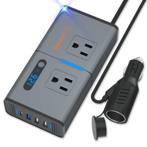 LST �C���o�[�^�[ 200W �ԍڏ[�d�� PD 27W & QC3.0 �}���[�d DC 12V��AC 100V�֕ϊ� �V�K�[�\�P�b�g �R���Z���g USB-A3 Type-C1 AC�R���Z���g*2 �d���\�� �J�[�C���o�[�^�[ �� �R���Z���g 12v