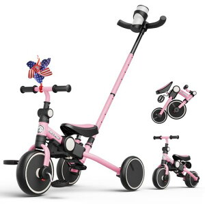 EagleStone子供用三輪車5in1手押し棒付きおりたたみ式手押し多機能三輪車キッズバイクおもちゃペダルなし自転車乗用玩具コンパクト収納耐久性調整可能カップホルダーと風車付き男の子女…