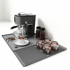 コーヒーメーカーマットコーヒーバーマット40x60cm水切りマット付きシリコン製耐熱・滑り止め・防水・食器ラック対応(灰色40x60cm)