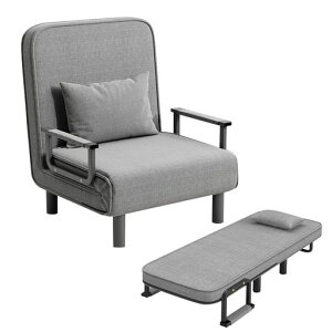 Fainyearnソファーベッド折りたたみ3WAY1人掛け幅80cmクッション付ローソファフロアソファー折りたたみベッド一人暮らしファブリックひじ掛け付き6段階リクライニング(グレー80cm)