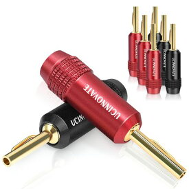 UCINNOVATE 金メッキ 8個パック ピンバナナプラグ スピーカーワイヤー用 10-18 AWG ホームシアター オーディオマニア レシーバーに対応