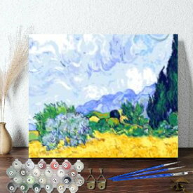 油絵 絵画 40×50cm フレーム付き 大人の塗り絵 数字 塗り絵 油絵風 美術品 インテリア 糸杉のある麦畑 名画 【油絵】アクリル絵の具 風景画 塗り絵 油絵セット キャンバス 壁デコ ギフト 手作り 絵 趣味 プレゼント 敬老の日 初心者 誕生日 新築 お祝い 母の日 父の日