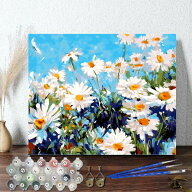 油絵 絵画 40×50cm フレーム付き 油絵塗り絵 大人の塗り絵 白い菊 数字塗り絵 油絵風 名画 アクリル絵の…