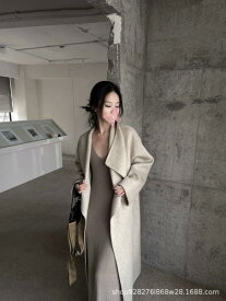 コート レディース アルパカ ウール ロング丈 桐郷濮院産 アウター 双面仕立て 毛織物 高級感 慵懶 ゆったり ビッグシルエット 体型カバー 大きいサイズ 着痩せ 厚手 防寒 保温性 秋冬用 通勤 普段使い 無地 シンプル 上品 大人 カジュアル 暖か