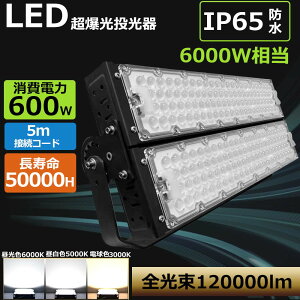 �y����4��z ���ق̖��邳�ȓd�� LED������ ������ ���V��Ɩ� 600W ���P�x120000lm 200lm/W IP65�h�� �L�p120° 180°���R���� 5m�R�[�h�t ������50000H LED ���[�N���C�g PSE�F�؍� AC�R�[�h�t ���[�N���C�g