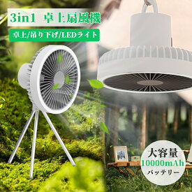 【10000mAh】 扇風機 キャンプ アウトドア 充電式ファン 脚型 静音 タイマー機能 LEDライト付き 充電式扇風機 コードレス 切タイマー 小型 屋外風力3段階 LEDライト 吊り下げ 強力送風 暑さ対策 アウトドア用 夜 花見 釣り 野営 登山 防災 停電 熱中症対策 日本語説明書付き