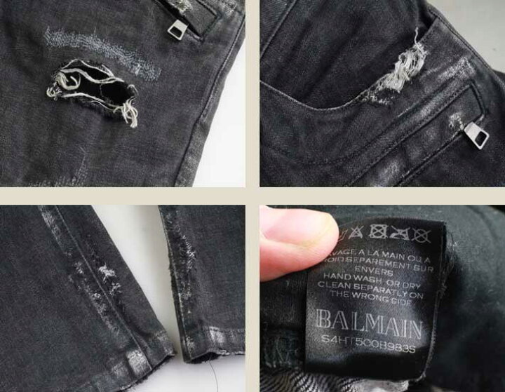 楽天市場】バルマン バイカーパンツ 正規品 BALMAIN ダメージ加工【29  