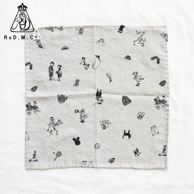 R&D.M.Co- ブリティッシュスポーツエンブロイダリーリネンハンドステッチハンカチーフ [4561]