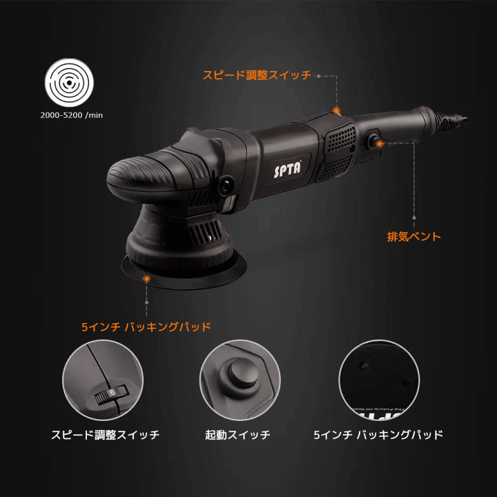 5インチポリッシャーたつやさん専用で！ 楽天市場】【正規代理店】 SPTA ダブルアクションポリッシャー 125mm 5
