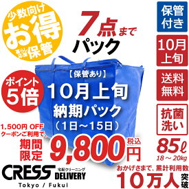 【ポイント5倍＆1500円OFFクーポン】11,300円 → 9,800円 ＼ 祝10万人突破記念 特別企画！／ 数量限定 【10月上旬パック7点】クリーニング 保管 詰め放題 宅配 送料無料 ダウン 枚数制限なし 宅配クリーニング ポイント クーポン 抗菌 除菌 シミ抜き クレス クリーニング