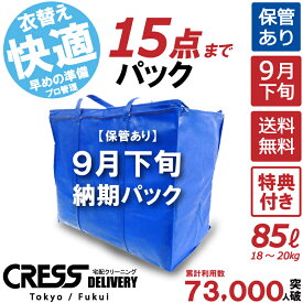 【 ポイント最大10倍!!＆今すぐ使える！最大500円クーポン＆ 特典付き】【9月下旬パック15点】クリーニング 保管 詰め放題 宅配 送料無料 ダウン 枚数制限なし 入れ放題 宅配クリーニング ポイント クーポン 抗菌 除菌 品質 シミ抜き 毛玉取り 新生活 クレス クリーニング