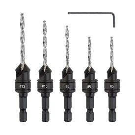 Gunpla 下穴・皿取錐ドリルビットセット 皿穴ドリルビット 1/4"六角軸 5本組 2.0 2.4 2.8 3.2 3.6mm 木工用