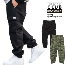 PRO CLUB プロクラブ 【リップストップ ナイロン カーゴパンツ】 リラックスフィット 軽量 イージーパンツ シャカパン ナイロンパンツ ウインドブレーカー メンズ 大きいサイズ ビッグサイズ USサイズ ビッグサイズ HIPHOP ヒップホップ