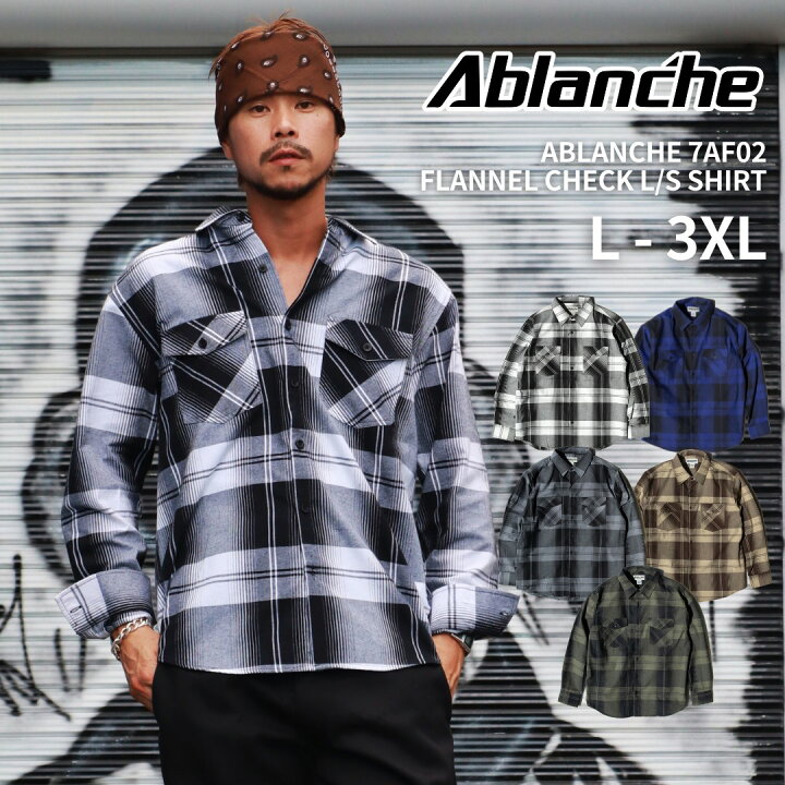 楽天市場】【L〜3XL】 ABLANCHE 【 フランネル チェックシャツ 2  