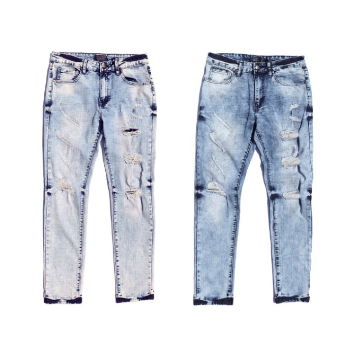 Bleecker Mercer スキニーパンツ ストレッチ ダメージ ジーンズ Pj Mark ブルー ブリーカー マーサー メンズ 大きいサイズ ビッグサイズ Skinnypants スキニージーンズ お手軽価格で贈りやすい