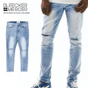 BLEECKER&MERCER スキニーパンツ 【リップオフ ウォッシュドデニム】 ストレッチ スリム スキニー フィット ダメージ ジーンズ PJ MARK ブリーカー＆マーサー メンズ 大きいサイズ ビッグサイズ SKINNY スキニージーンズ Washed Denim Pants Rip-off