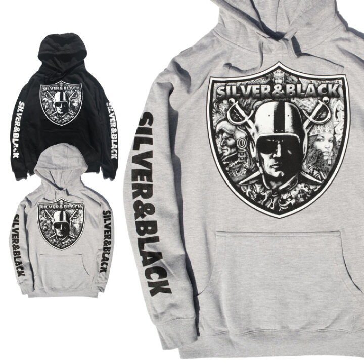 楽天市場】プリントパーカー 【RAIDERS レイダース / SILVER & BLACK 