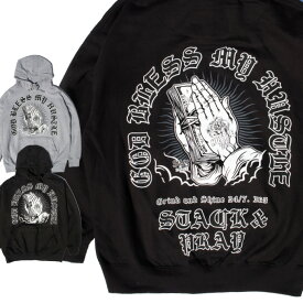 【残りM】プリント パーカー 【 GOD BLESS HUSTLE 】 プルオーバー フーディ プレイハンド PRAY HAND HOODIE 西海岸 ヒップホップ WESTCOAST HIPHOP ウエッサイ ビッグサイズ メンズ 大きいサイズ 裏起毛 WEST系