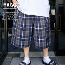 YAGO カーゴショートパンツ 【CL-2 ネイビー】 チェックショーツ ハーフパンツ カーゴパンツ メンズ 短パン イージーパンツ ローライダー チカーノ LOWRIDER CHICANO HIP HOP LA 大きいサイズ PLAID SHORTS