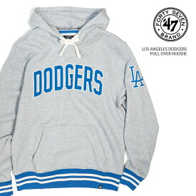 47brand フォーティーセブン フーディー【ロサンゼルス・ドジャース LA / グレー×ブルー】 MLB オフィシャル パーカー LOS ANGELES DODGERS 野球 スポーツコーデ 裏起毛 薄手 ライトオンス スウェット US メンズ 大きいサイズ