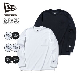 NEW ERA ニューエラ 【2-Pack 長袖 パフォーマンス Tシャツ】 2枚組 無地T パックT 吸汗速乾性 抗菌 UVカット フラッグロゴ ワンポイント ブラック ホワイト クルーネック シンプルT ロンT メンズ NEWERA 正規品 13561865