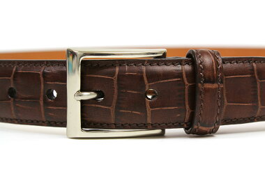 K.T.ルイストン30mm型押しクロコドレスベルトダークブラウン(K.T.LewistonKTB115DARKBROWN)