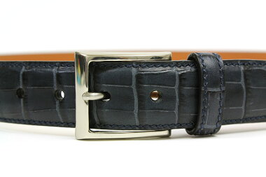 K.T.ルイストン30mm型押しクロコドレスベルトネイビー(K.T.LewistonKTB115NAVY)