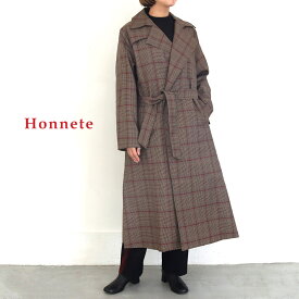 【4/25最大100％キャッシュバック】【30%OFF】【返品不可】Honnete オネット トレンチローブコートチェック柄 トレンチコート ロングコート TrenchCoat ロング ベーシック 秋 春 通勤 ビジネス オフィス ライトアウター オーバーサイズ 春アウター 厳選春アイテム