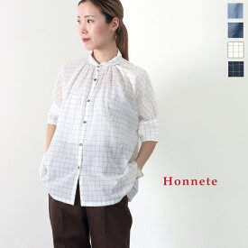 【30%OFF】【返品不可】Honnete オネット Honnete オネット ギャザーブラウス コットンキャザーブラウス コットン シルク シャンブレー レディース 半袖 トップス シャツ 羽織り