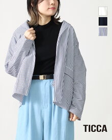 【26SS先行予約】TICCA ティッカ シャツジャケット レディース 春夏 コットン100% 綿100% TBFS_016 アウター 羽織り 一枚仕立て 体型馴染む 体型カバー 上質 高品質 シンプル 洗練 上品 無地 ストライプ 上品 光沢感 華やか