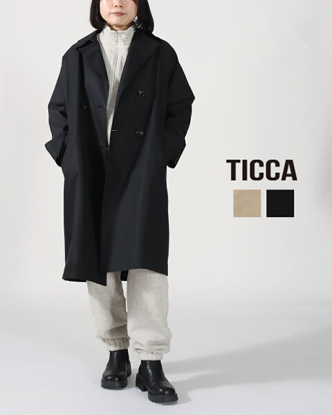 TICCA ティッカ テントトレンチコート TBFS-161 レディース 撥水 日本製 秋 冬 春 ロングコート アウター ビッグシルエット オーバーサイズ ピーチ加工 防シワ 軽い カジュアル きれいめ 通勤 旅行 トラベル シンプル 無地  公式 正規品 26AW
