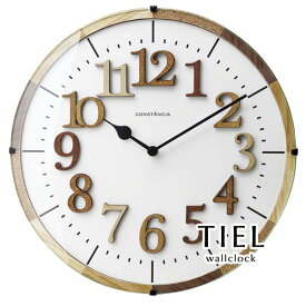 ウォールクロック 【 TIEL 】 電波時計 アンティーク ウッド ガラス レトロ 木製 木目調 アナログ 掛け時計 壁掛け