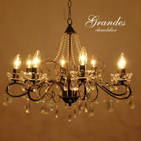 シャンデリア LED 【 Grandes 】 8灯 ブラック アンティーク ダイニングライト 照明 クラシック クラシカル シンプル カフェ ゴシック 西洋 ガラス