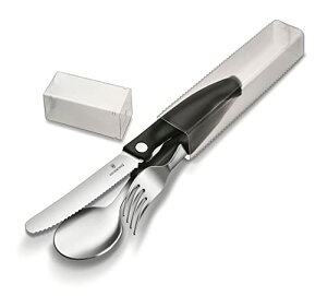 VICTORINOX(ビクトリノックス) テーブルセット ブラック スイスクラシック トマト&テーブルナイフ 折りたたみ 波刃 フォーク スプー
